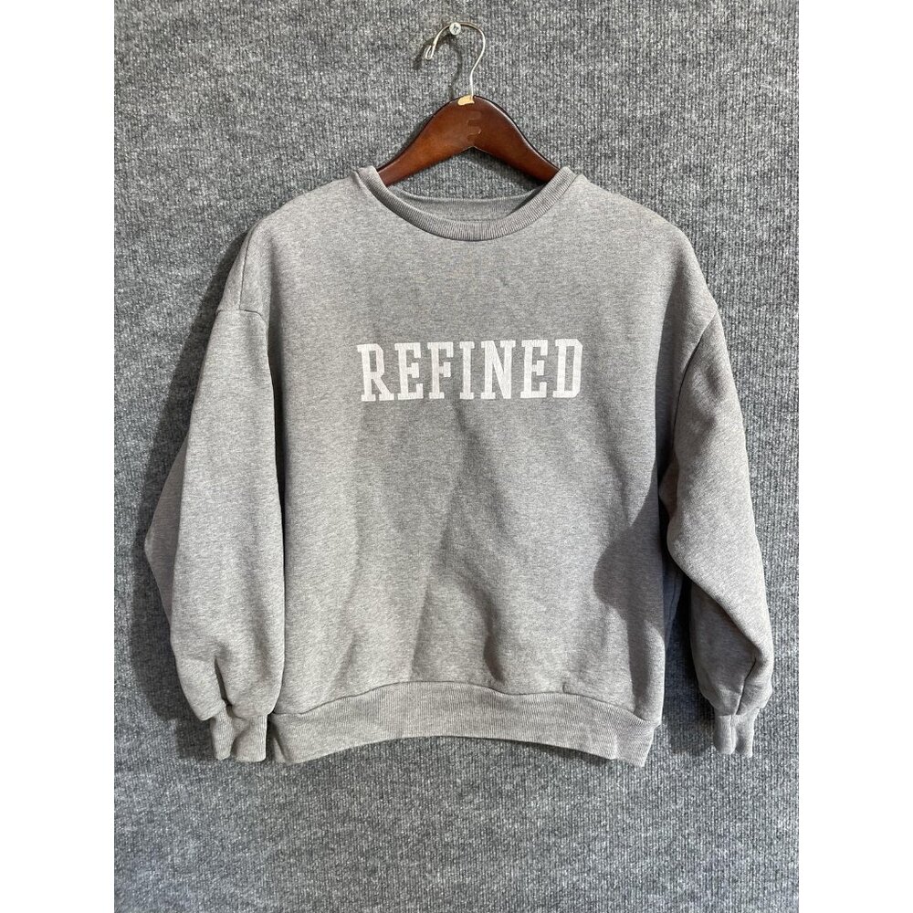 OAK+FORT Sweatshirt Womens Small Gray Refined Graphic Fleece Crewneck Pullover